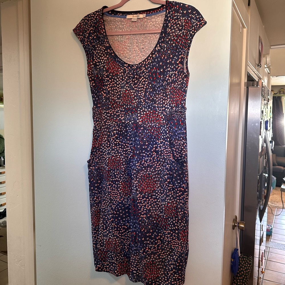 Boden Navy Red and White Cap Sleeve Scoop Neck Midi Dress